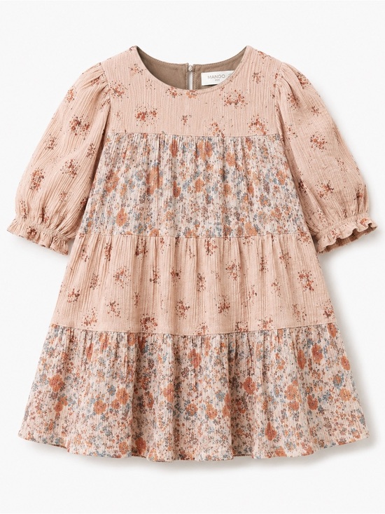 Mango Other - Mango Kids Floral Mixed-Print Plissé Tiered Dress